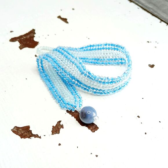 Boho Beaded Gemstone Bracelet, Blue Lace Agate Seed Bead Jewelry. 7" - Picture 5 of 11